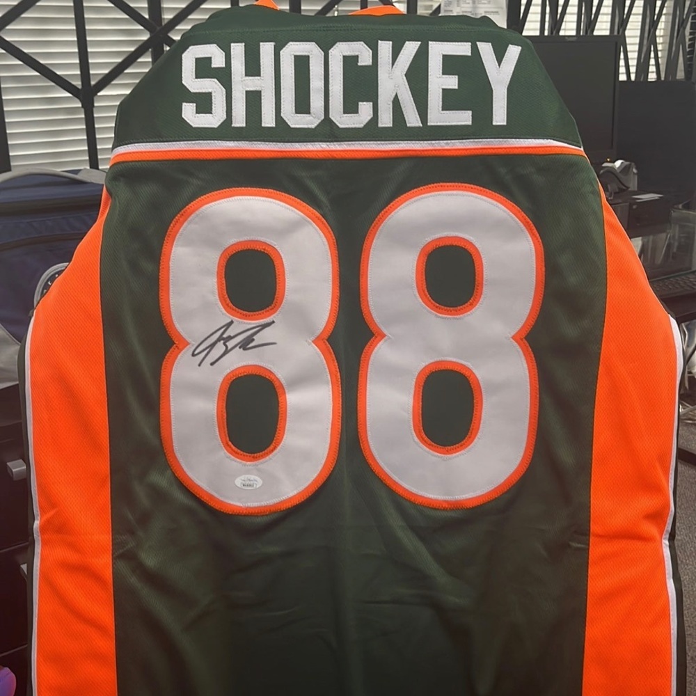 Signed authenticated Jeremy Shockey custom Miami Hurricane jersey